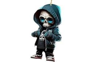 Acunny Pendentif de voiture crâne, pendentif de voiture d'Halloween - Ornement acrylique plat automatique - Fournitures de fête de Festival d'Halloween de conception de crâne acrylique plat 2D,