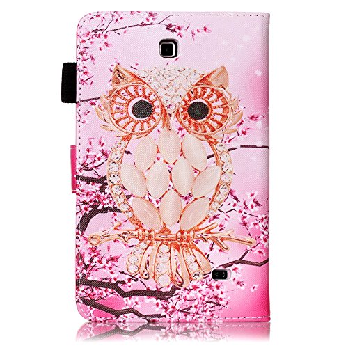 Für Samsung Galaxy Tab 4 7.0 Zoll SM-T230 Leder Tasche Hülle,Für Samsung Galaxy Tab 4 7.0 Zoll SM-T230 Leichter Wallet Kickstand Hülle,Herzzer Mode Hübsch [Rosa Eule Gedruckt] Shockproof Kratzfest PU leder Mappen Geldbeutel Folio Abdeckung mit Karte Bargeld Schlitz Weiche TPU Innere Kasten Hülle Case für Samsung Galaxy Tab 4 7.0 Zoll SM-T230 + 1 x Frei Rosa Handy Halterung Ständer + 1 x Frei Rosa Stift Stylus - 3
