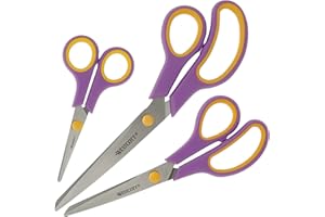 Westcott Easy Grip Tijeras 3 piezas Cassis | Juego de 3 tijeras universales con agarre cómodo | Cuchilla de acero inoxidable extra afilada y duradera | Tijeras para hogar y oficina | N-90029 00