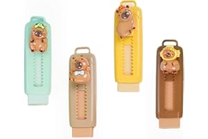 LIXSTYEA 4pcs Retractable Capybara Rubbers - Cute Animal Eraser, Capybara Stationery, Sliding Push Pull Eraser, Multiple Color Erasers for Kids, for School, Drawing, Office, Gift for Students