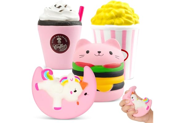 4 Pcs Jouets Squishy, Lovely Kawaii Licorne Rose Soft Sensory Toys Soulagement du Stress Anxiété Autisme Squishies Jouets pour Filles Enfants Et Adultes, Cadeaux d'anniversaire De Noël