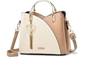 FANDARE Damska torebka z frędzlami, torba na ramię, torba z górnym uchwytem, wodoodporna torba crossbody, torba kurierska, skóra PU, kontrastowe kolory, szwy do pracy, podróży, biura, na imprezę,