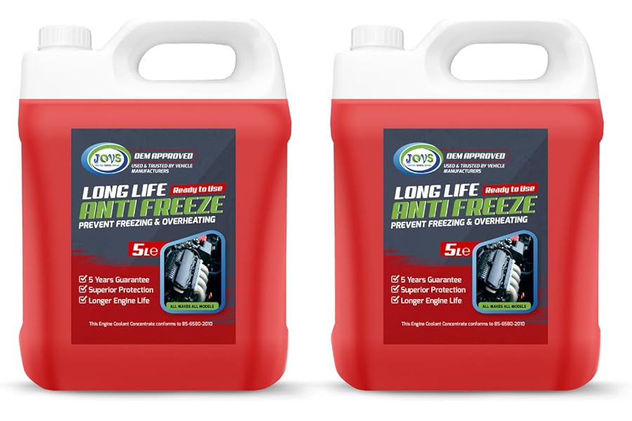 JOVS Antifreeze Engine Coolant Red 10L (2X5L) – All-Year Protection for Your Vehicle from Freezing and Overheating - Suitable for All Cars Frost Prevention Trusted Formula for Peak Engine Performance.