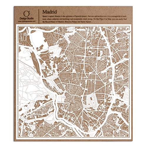Madrid Recortes de papel del mapa Blanco 30x30 cm Arte de papel