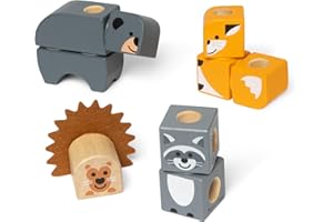 Melissa & Doug Blockables Woodland Friends Snap And Play, Mix And Match Connectable Wooden Building Blocks Play Set Toy for Preschool Boys And Girls (16 Pcs)