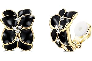 JeryWe flor de clip en pendientes para las mujeres de colores declaración pétalo pendiente de clip para no perforado pendientes falsos blanco rosa negro amarillo