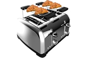 Cecotec Tostapane Verticale 4 Slot Brevi Toastin' time 1700 Double Inox. 1700 W, 4 fette di pane, fessura larga 3,8 cm, 2 supporti per panini e vassoio raccogli briciole, acciaio inossidabile