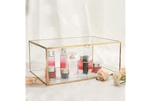 Homtone Golden Vintage szklane pudełko do terrarium, retro, szkatułka na biżuterię, przezroczyste szkło, organizer na wesele, przyjęcie urodzinowe, dekoracja, 33 x 23 x 14 cm