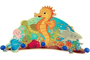 Hess Holzspielzeug 30306 - Garderobe aus Holz, Serie Seepferdchen, mit 5 Haken, für Kinder, ca. 37 x 24,5 x 6,5 cm groß, handgefertigt, als Blickfang in jedem Kinderzimmer und Flur