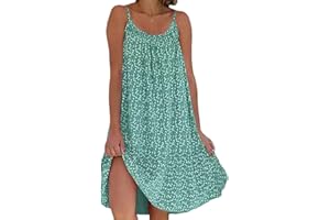 Yeenily Vestido Mujer Sin Mangas Tirantes Vestido de Playa Flores Casual Suelto Vestidos Elegante Verano Vestido