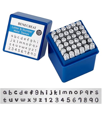 EXLECO 36 Pcs Lettres Et Chiffres à Frapper 4mm - Poinçon Métal Alphabet A-Z & Numéros 0-9 Pour Cuir Bois Métal