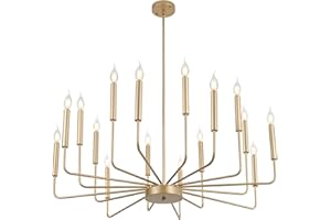 WAYLUOUNG Lampadari Moderni In Oro, Lampadario In Metallo Industriale A 16 Luci, Sospensione Classica A Candela Per Isola Cucina, Sala Da Pranzo, Soggiorno, Ingresso, Scala E14 (Lampadine Non Incluse)