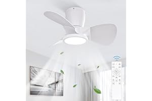 Ateroll Ventilatore da Soffitto con Luce, Dimmerabile 3CCT (3000K-4000K-5000K), Ventilatore da Soffitto 1800LM Con Telecomando, 4 Velocità, Timer, Adatto per Soggiorno, Cucina, Camera da Letto