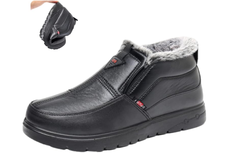 WINDEHAO Men's Winter Fleece Waterproof Warm Non-Slip Orthopedic Shoes Snow Ankle Boots,Warm Fur Lined Anti-Slip Orthopedic Boots