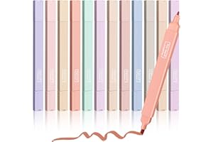 BOOHO 12 Pack Highlighters, Mild Multicolor Aesthetic Cute Pastel Highlighter, Dual Tips Marker Pen No Bleed Dry Fast Easy to Hold for Student School Office Supplies Cute Stationery（Square）