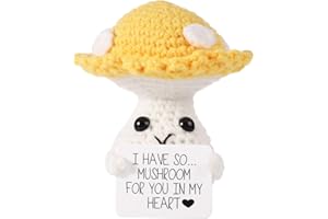 lasuroa Lustiger Positiver Pilz, 10cm Kreative Süße Plüsch Gestrickte Wollpilz Puppe mit Inspirierender Karte Pilz-Häkel-Glücks Ermutigung Geschenk für Geburtstags Party-Dekoration