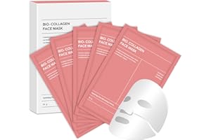 QEERINER Maschera Collagene Viso,5 Pezzi Bio Collagen Real Deep Mask－Idratante e Anti Rughe,Effetto Rassodante e Lifting, Riduce Linee Sottili e Affina i Pori,Per Pelle Sensibile e Opaca