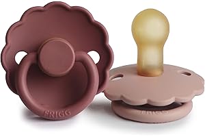 FRIGG Daisy Latex Schnuller | Klassischer Schnuller 2er Pack |Symmetrische Kirschform | BPA-frei | Made in Dänemark | Latex-Schnuller | Rouge/Woodchuck, Größe 1 (0-6 Monate)