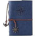 TILY Vintage Refillable Notebook Premium PU Leather Classic Embossed Travel Journal Diary with Blank Pages and Retro Pendants (dark blue)