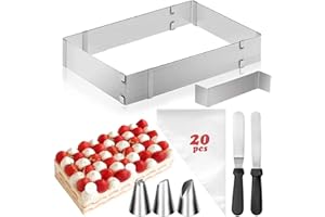 YSWOVUO Stampo Rettangolare Torta Regolabile, Stampo Torta Rettangolare in Acciaio Inox, Anello Torta Anello per Dolci per Torte Crostate Pizze Fai da Te