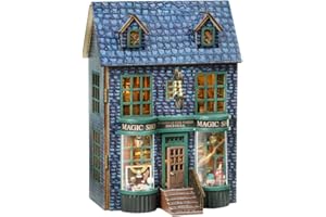 HJBHDOLL Mini European-Style Chalet Cottage Series, DIY Dollhouse Miniature Furniture Kit with LED Light Creative Room Kid Boy Girl Birthday Gift (Magic Shop)