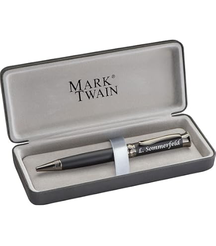 Mark Twain Kugelschreiber Mit Namensgravur – Silbernes Karbon-Design, Mit Blauer Mine & Edlem Etui