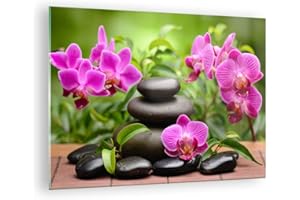 ARTTOR Moderne Impression sur Verre Fleurs pierres bambou décoration Image Tableau en Verre Decoration Murale 70x50cm Deco Cadre Salon Chambre Horizontal Petit Tableaux Decoratifs Muraux Art GAA70x50-2687