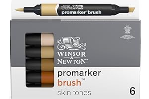 Winsor & Newton Promarker Brush - Set de 6 Rotuladores de Doble Punta, Punta Pincel, Tinta Base Alcohol, Tonos Carne