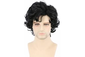Topcosplay Schwarz Perücke Kurz, Lockige Perücke Herren, Natürlich Perrücke Layered für Halloween Cosplay Karneval täglichen Tragen
