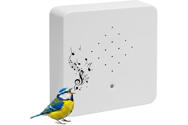 Spetebo Fågelswitter Soundbox vit - 12 cm - fågelsånghögtalare med rörelsedetektor - dekorativ låda med naturljud fågel kvitter ljud 2 meter sensor för badrum spa gäster toalett och avkoppling