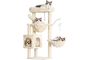 Heybly Arbre À Chat, 100 cm Petit Griffoir pour Chat De Haut avec Grande Plateforme, Grotte, 2 Hamacs, Jouets pour Chats, Meubles pour Chats, Griffoir, Beige HCT006SM