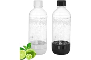 OiDiPi Soda Maker Bottles, 1 Litre Reusable BPA Free Sparkling Water Bottles, Reusable Carbonating Bottles, Replacement Bottle for Soda Machine, 2 Pack, Black (1L) & White (1L)