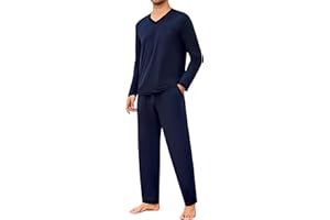 Marvmys Mens Pyjama Set Long Sleeve T-Shirt & Bottom Pants With Pockets Soft 2 Piece Casual Home Loungewear Nightwear Pjs
