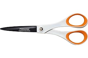 ‎FISKARS Fiskars Antihaft-Universalschere, Länge: 18 cm, Für Rechts- und Linkshänder, Titan-Beschichtung/Rostfreie Stahl-Klinge/Kunststoff-Griffe, Weiß/Orange, 1004720