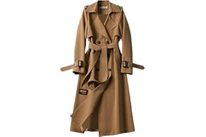 L9WEI Abrigo largo para mujer con cinturón, elegante, hasta la rodilla, gabardina, abrigo de invierno, cazadora, abrigo de entretiempo con bolsillos