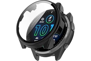LOKEKE Compatible con Garmin Forerunner 965 cubierta protectora de policarbonato de cobertura completa protector de pantalla de vidrio templado (PC negro)