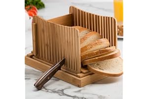 CARMOTTER Trancheuse à pain en bois de bambou, Guide de tranche de pain, largeur réglable pour couper le pain, pain, pain grillé, bagel 32X21.2X19.5CM