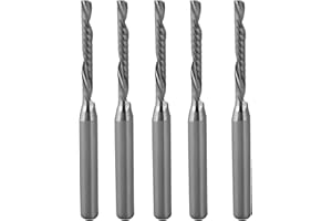 TIMELEE 5 Pcs Router Bits CNC End Mill - 1 Flute Down Cut Milling Cutter Tool Sets, 1/8 inch Shank Solid Carbide CNC Bits Spiral Router Milling Cutters for Acrylic MDF Engraving Carving