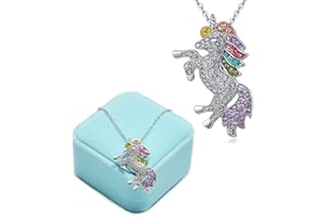 Binoster Fashion Unicorn Pendant Necklace Bracelets- Rainbow Crystal Unicorn Necklace Bracelets For Girls - Unicorn Rainbow Necklace Bracelets (Necklace)