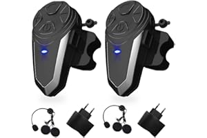vFound BT-S3 1000m Interfaz de Motocicleta Casco Auriculares Sistemas de comunicación en Tiempo Real Manos Libres Radio FM Intercomunicador Bluetooth Impermeable para 2 o 3 pasajeros(2 Piezas)