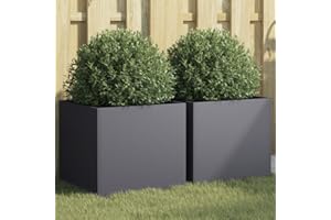 IKAYAA Fioriera da Esterno Acciaio corten Fioriera Vaso per Fiori Portavaso Fioriera in Metallo per Giardino in Acciaio Inox-Antracite-42 x 40 x 39 cm/ 2 pz
