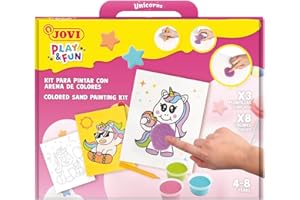 Jovi - Play&Fun - Set para pintar con arena de colores, 8 botes de arena y láminas para pintar unicornios, regalos y manualidades para niñas y niños a partir de 4 años (2105)