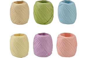 SRCASY 6 Rollen Geschenkband, Geschenkband aus Bast, Raffia Bastband, Raffia Bast Natur, Raffia Paper Craft, für Bastelarbeiten, Sammelalbumdekorationen, Geschenkboxverpackung, Weben, Weihnachten, Florist