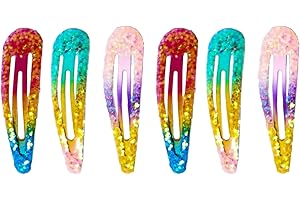 HD Novelty Hair Accessories Snap Hair Clips Glitter Bendies Sleepies 6Pcs 5CM Snap Hair Clips School Colours Hairclips Hair Christmas and Parties Accessories for Girls & Women (Glitter Sequin)