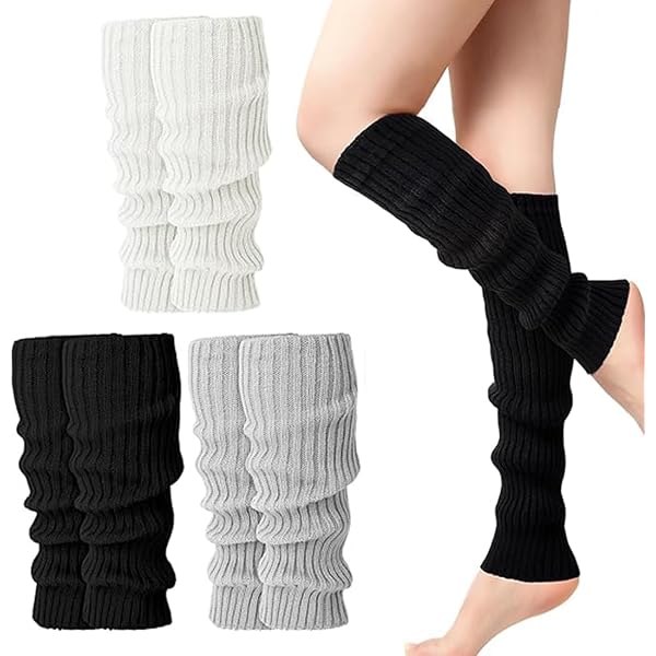 3 Paires De Jambières Chaudes Pour Femme - Acrylique, 42cm, Noir/blanc/gris