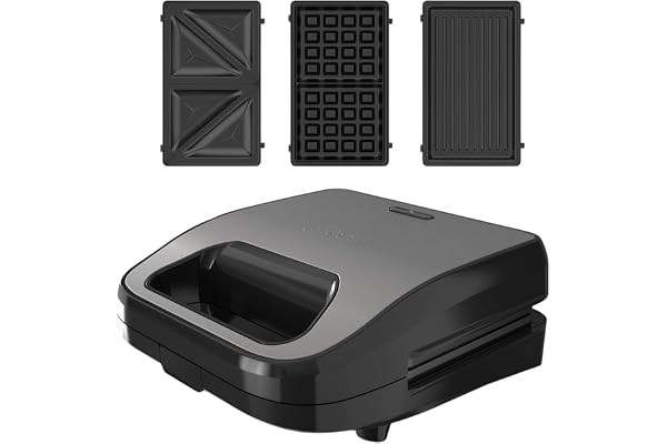 BLACK+DECKER - Appareil 3-en-1 | 750 W | Plaques interchangeables (sandwich, grill, gaufrier) | Antiadhésif | Easy Eject | Chauffe rapide | Poignée froide | Rangement câble | Sans BPA | LED