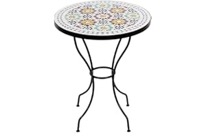 ‎ALBENA MAROKKO GALERIE albena Marokko Galerie Lisu Marokkanischer Mosaiktisch 60cm rund (Lisu weiß/blau/bunt) Marokkanischer Mosaik Beistell Tisch | Orientalischer Tisch | Bistrotisch | Gartentisch | Haus & Garten
