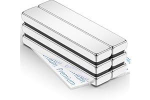FINDMAG Super Strong Neodymium Magnets, 6 Pack 60 x 10 x 5 mm Bar Magnets, Strong Fridge Magnet, Rare Earth Magnet with Double-Sided Adhesive, Extremely Powerful Whiteboard Magnetic Bar for Multi-Use