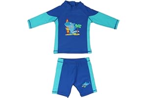 KIDZ SWIMMERS Kids Boys Swimsuit Two Piece Shark UV Sun Protection Swimwear Rash Vest and Swim Shorts UPF 50+