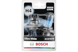 Bosch H4 (472) Ultra White Halogen Headlight Bulbs, 12 V 60/55 W, Modern White LED Look - Socket Type P43t - Pack of 2 Replacement Car Light Bulbs